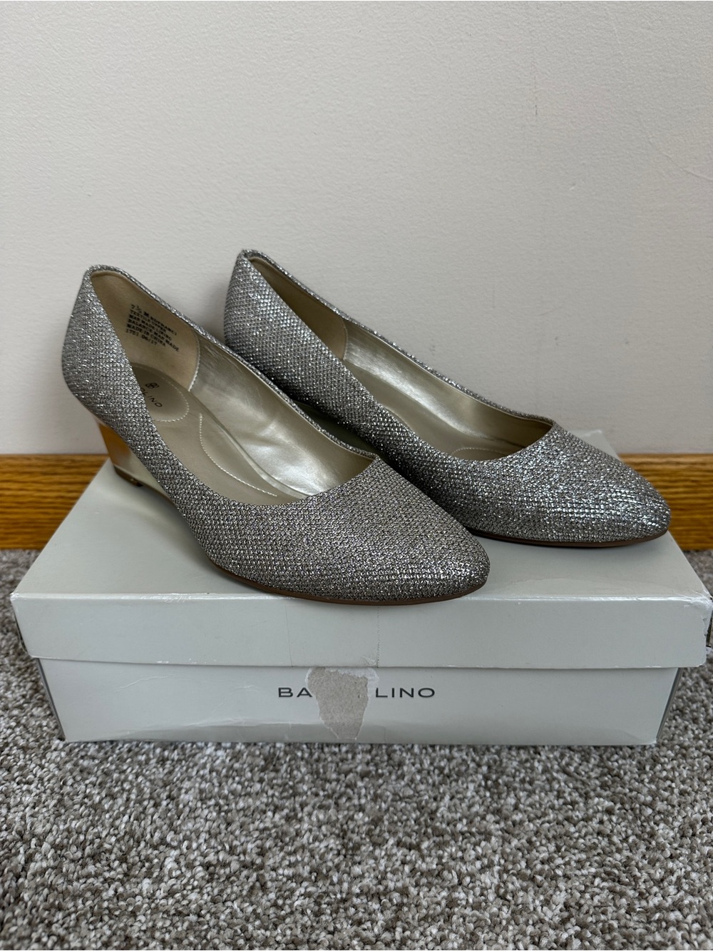 Bandolino Silver Glitter Low Heel Wedge Pumps